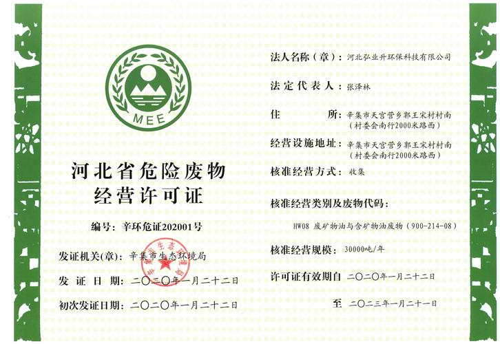 河北省危险废物经营许可证